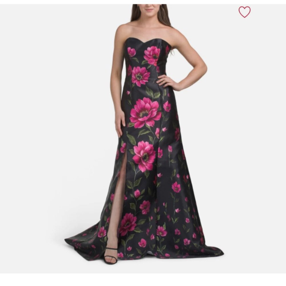 RENE BY RENE RUIZ Strapless Floral Gown With Slit - Picture 2 of 11
